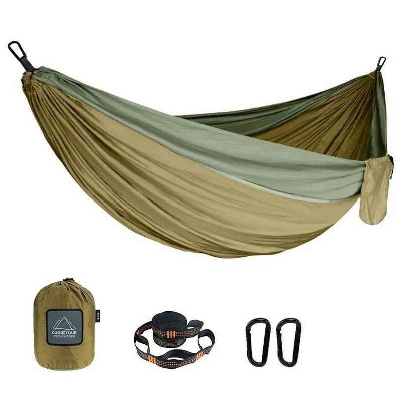 Hamac de camping portable kaki vert avec sangles et mousquetons