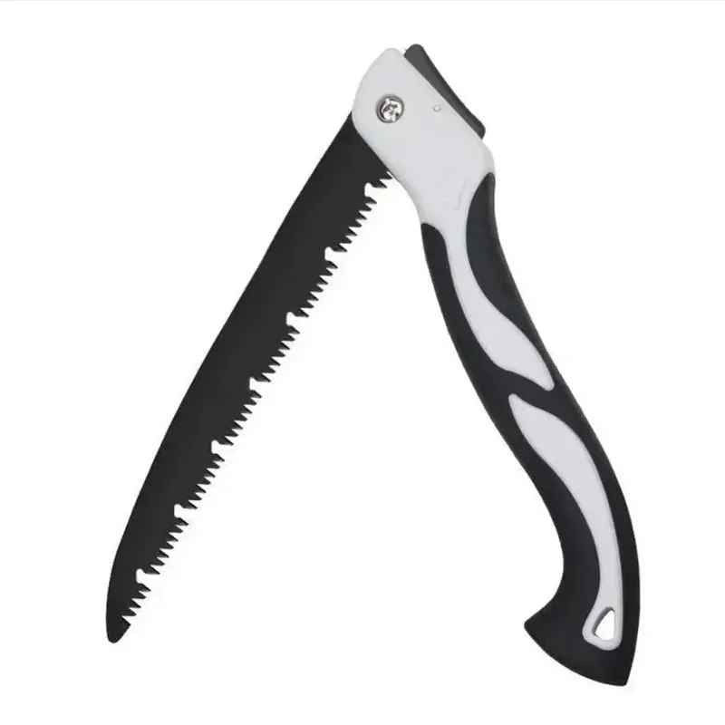 Scie d'élagage pliable lame noire poignée ergonomique bimatère